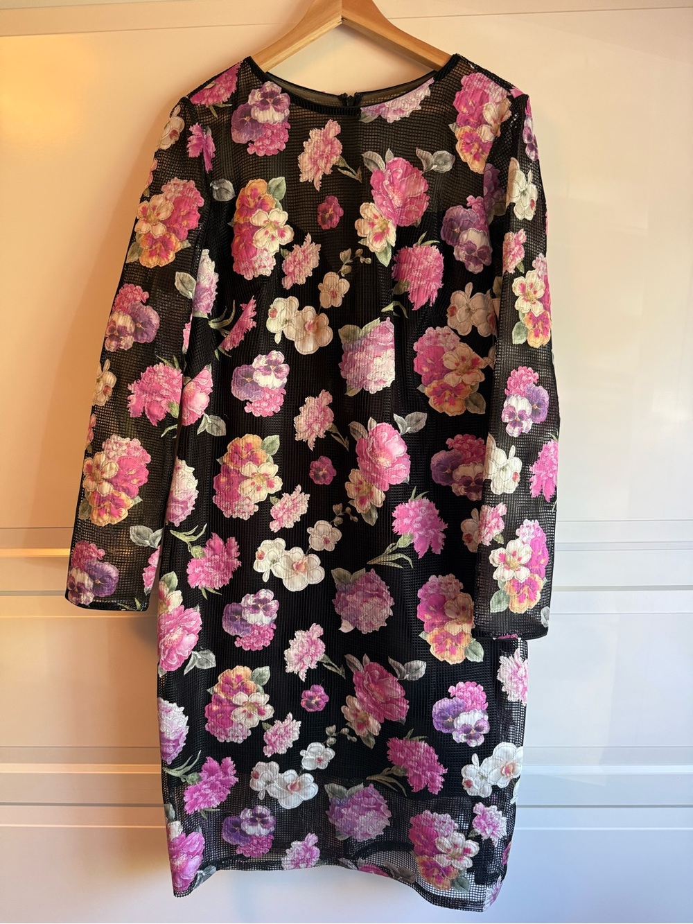 Tadashi Shoji Floral Black Shift Dress Jacket - Pink & White Blooms